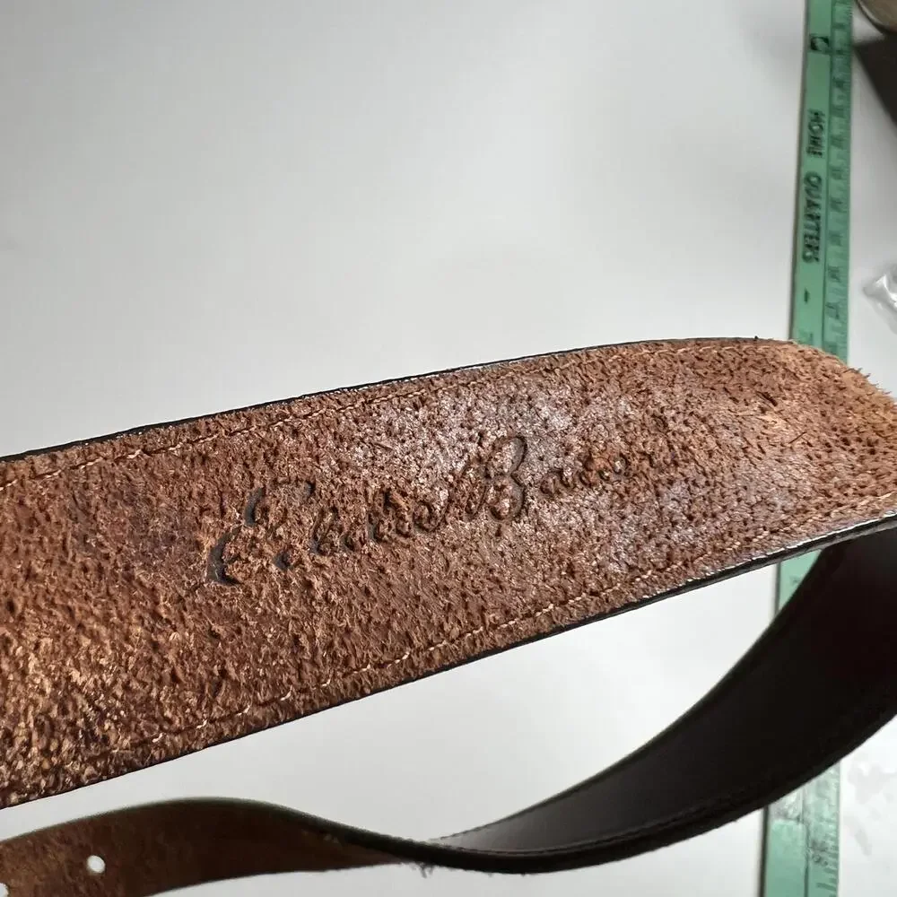 Eddie Bauer Leather Belt‎ Mens 34 Brown Silver Buckle Casual Distressed Classic